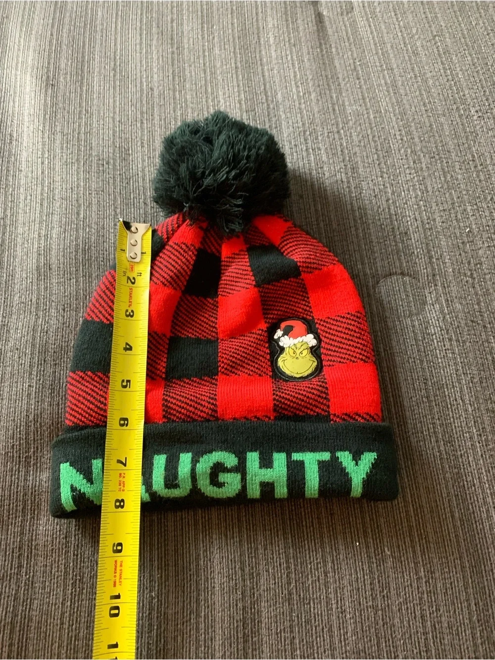 Universal Studio Grinch Naughty Buffalo Plaid Hat Black Red Green